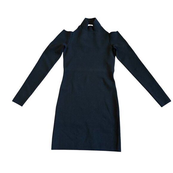 Alexander Wang Black Fitted Bodycon Dress Turtle Neck Cold Shoulder Size Small - Picture 1 of 12